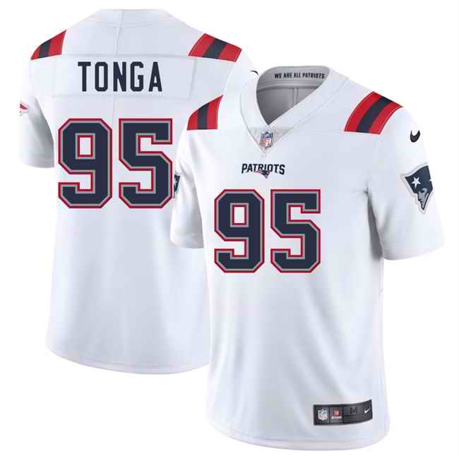 Men's New England Patriots #95 Khyiris Tonga White 2025 Vapor Limited Stitched Football Jersey
